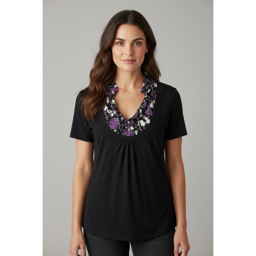 Style & Co Woman Top Women's 2X Black Floral Sequin Ruffle Layered Look Plus